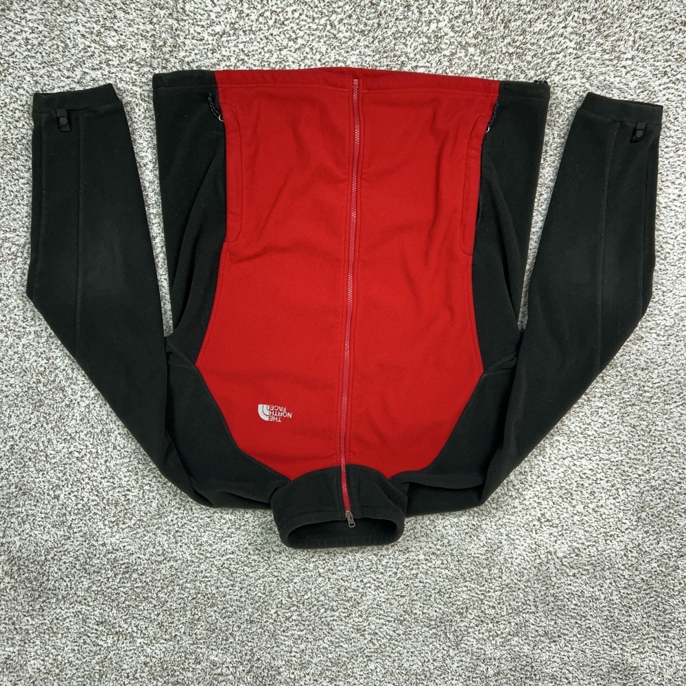 The North Face Jacket Mens Medium Red Black Fleece Full Zip Hiking Outdoor‎